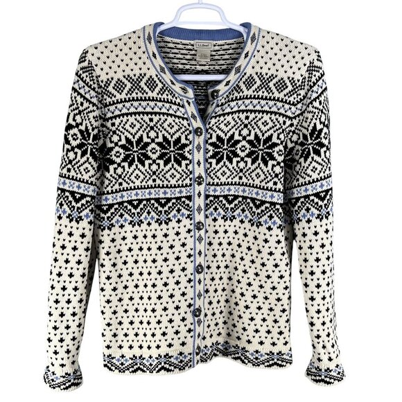 L.L. Bean Vintage Womens XL Nordic Fair Isle Thick Cardigan Fisherman Sweater - Picture 7 of 16